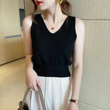 Silk V-Neck Sling With Vest Women Wearing Summer Sleeveless Knitted Shirt Thin Waist Short Hottie