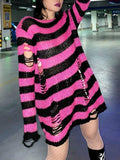 Distressed Stripe Longline Sweater-Outfit