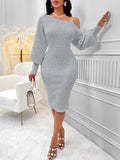 Fongt Hot Selling Single Shoulder Lantern Sleeve Solid Color Collect Purse Hip Dress Sexy Wind Women's Clothing-Outfit