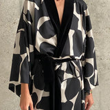 Fongt Women's 2023 New Satin Pajamas Female Spring Plus Size Seven Minute Sleeve Cool Sense Bathrobe Home Clothes Women-Outfit