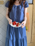 Fongt Feel Bubble Sleeve Dress Summer Women's Long Design Loose Solid Color Age Reduction Pressure Folding Skirt