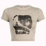 Fongt Basic Abstract Color Print Short-Sleeved T-Shirt 2023 New Round Collar Slim Casual Street Top-Outfit
