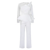 Fongt New Long-Sleeved Temperament Mesh Splicing Nail Beads Thin Banquet Large-Size Jumpsuit