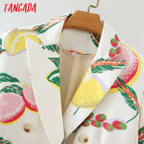 Women 2020 Fashion Fruit Print Blazer Coat Vintage Double Breasted Long Sleeve Female Outerwear Chic Tops
