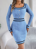 Shooting 2025 Autumn And Winter Elegant Square Neck Button Long-Sleeved Sweater Buns Hip Skirt Women's