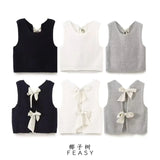 Fongt Women's Clothing 2025 Autumn New Street Fashion Vest Bow Sweater Vest