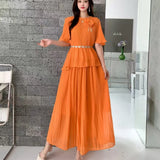 Fongt Wear Women's Summer Dress High-Sense Three-Dimensional Flowers Strap To The Waist Short Sleeve Pressure Folding Blouse High Waist Half-Body Skirt Tide