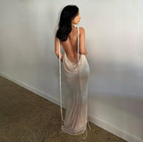 Backless Lace Up Long Dress