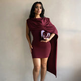 Fongt And Winter Women's New Temperament Pure Color Single Shoulder Umbilly Umbilly Top Dress Two-Piece Suit Woman