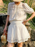 New French Shirt Women's Holiday Style Short-Sleeved Top + Short Skirt Set Women's Thin Shenzhen Oil