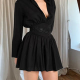 Black Embroidery Shirt Mini Dress-Outfit