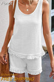 Two Piece Set for Women Summer Suit Tassel Sleeveless Tank Top and Shorts Casual Tracksuit Elegant Outfit 2023