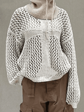 Cross Pattern Crochet Hollow Long Sleeve Knit Top-Outfit