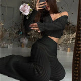 Fongt 2025 New Knitted Set Of Women's Fluorosclumned Casual Solid Color Hollow High-Waisted Trousers Commuting Suit