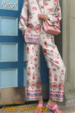 Autumn Vintage Pants Outfits Elegant Turn Down Collar Lady Casual Matching Set 2023 Women Printing Loose Two Pieces