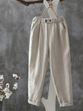 Linen Women's Pants High Waist Loose Harem Pants Casual Fashion Solid Ankle-Length Elastic Waist Women's Classic