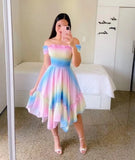 Fongt Ebay Dress Word Shoulder Irregular Shoulder Digital Print Long