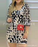 New E-Commerce Wish Printed Square-Necked Dress-Outfit