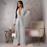 2023 Women's Formal Business Suit Sets Office Wear Two Piece Blazer Pants Sets Professional Woman Suit With Waist Tied
