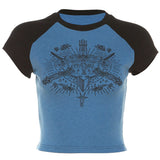 Punk Print Raglan Short Sleeve Crop Top-Outfit
