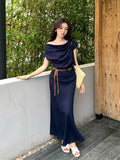 Fongt Xixi 2025 Spring And Summer Temperament Retro T-Shirt + High Waist Half-Dress Two-Piece Suit Woman 89322