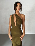 Pleated Backless Maxi Dresses for Women 2023 Sexy Deep V Bandage Long Summer Dress Elegant Party Wedding Evening