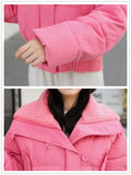 Thicken Parkas Slim Short Jackets Women Korean Warm Plush Lapel Coats Casual Down Cotton Oversized Pink Crop