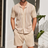 Fongt Men's Men's Ice Sleeve Jackal Two-Piece Knits Casual Polo Shirt Set