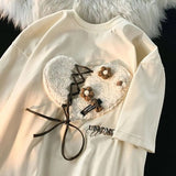 Brand Sweet 3D Towel Embroidery Love Flower T Shirts Sweet Girls Summer Cotton Short Sleeve Tops Kawaii Tees