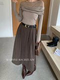 Fongt Xixi 2025 Autumn White Standard Temperament Elegant Solid Color High-Rise Half-Dress Dress Woman 85299