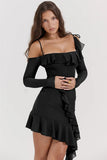 Long Sleeve Off-shoulder Ruffle Mini Dress-Outfit