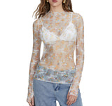 New Women's Lace Top Mesh Multi-Colored Bottom Shirt Sexy Hot Girl Trend