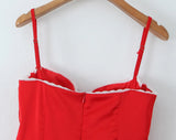 Red Satin Corset Style Tulle Strap Mini Dress-Outfit