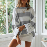 Fongt Women's Clothing In The Autumn And Winter Of 2025, The New Women's Sweater Round-Necked Striped Knitted Shirt