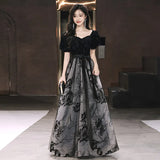 Fongt Glid Evening Dress Light Luxury Small Chinese Feng Shui Ink Painting Annual Dress Birthday Host Performance Dress Dress