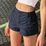 Summer Hot Girls Street Retro To Make Old Low-Waisted Asymmetrical Pocket Tooling Woven Casual Shorts-Outfit