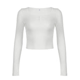 Star Style Three-Button Slim Long-Sleeved T-Shirt With Solid Color Backing And Knitted Blouse-Outfit