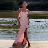 Fongt Temperament Sexy Solid Color Splicing Tie With Body Slings Long Dress
