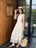 Fongt Xixi 13 Line 2025 Summer New Elegant Temperament Pure Color High Waist Lace Dress Dress Women 88272