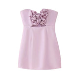 Fongt 2025 Fashion New Niche Design Three-Dimensional Flower Decoration Sexy Waist-Swaple Short
