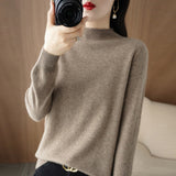 Fongt 2024 Autumn / Winter New Women's Korean Version Slim Half High Collar Short Solid Color Bottom Sweater-Outfit