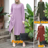ZANZEA Women Full Sleeved Muslim Blouse Islamic Clothing Fashion Buttons Down Solid Long Blouse Tops Kaftan Casual Solid Blusas 703-1-Outfit