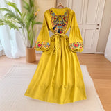 Fongt Embroidery Tassel Tuxedo With Loose Waist A Word Big Swing Dress Seaside Holiday