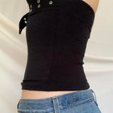 Wind Design Sense Day Word Buckle Hanging Neck Sexy Solid Color Vest Female 2023 Spring New Style-Outfit