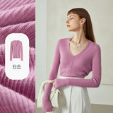 Office Lady White Yellow Black Loose Wool Sweater Women Autumn 100% Wool Thin Bottoming Sweater V-neck