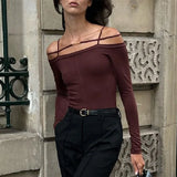 Fongt 2024 New Women's Long Sleeve One-Line Shoulder Sexy Top Casual Thin