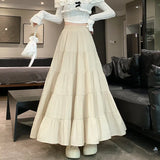 Solid Color High Waist Umbrella Maxi Skirt-Outfit
