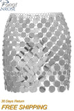 Trendy Women Metal Mirror Disc Mini Skirt Paillette Sequins Body Chain Nightclub Party Y2k Hollow Out Solid Skirt