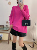 Winter New Semi-High Collar Lazy Wind Sweater Women's Pullover Korean Version Casual Loose Knitted Bottomed Sweater With Long Sleeves-Outfit
