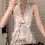Fongt Spring And Summer New Temperament Thin Design Small Fish Bone Bundle Hanging Neck V-Neck Dress Fish Bone Boobs